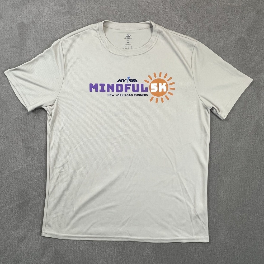 New Balance Size M Mindful 5K NYRR Running Shirt Gray Graphic Performance Tee